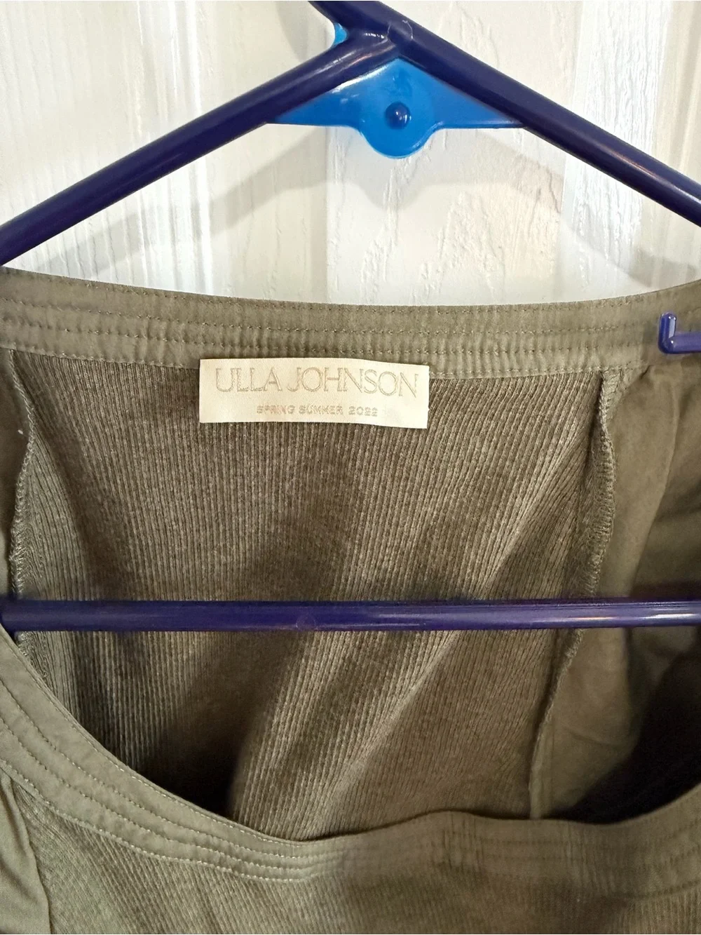 Ulla Johnson Puff Sleeve T-Shirt Ribbed Blouse Military Green Size Small